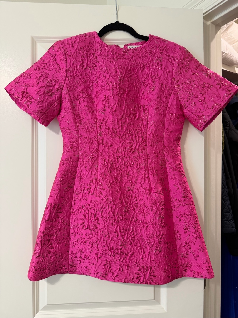 Fuchsia Textured Short Sleeve A-Line Dress